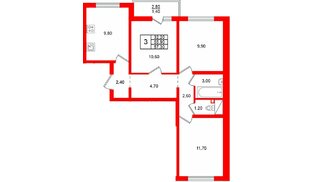 Квартира в ЖК 'Цветной город', 3 комнатная, 57.3 м², 13 этаж