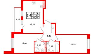 Квартира в ЖК Универ Сити, 2 комнатная, 55.9 м², 4 этаж