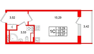 Квартира в ЖК «Универ Сити», студия, 22.34 м², 4 этаж