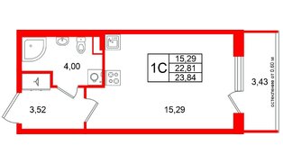 Квартира в ЖК «Универ Сити», студия, 22.81 м², 1 этаж