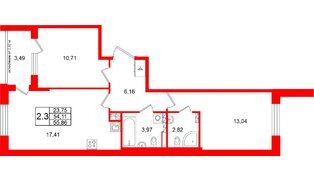 Квартира в ЖК Универ Сити, 2 комнатная, 54.11 м², 4 этаж