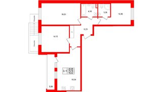 Квартира в ЖК Универ Сити, 3 комнатная, 75.78 м², 1 этаж