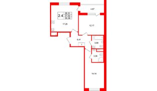 Квартира в ЖК Универ Сити, 2 комнатная, 57.02 м², 3 этаж