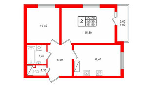 Квартира в ЖК 'Цветной город', 2 комнатная, 51.9 м², 14 этаж