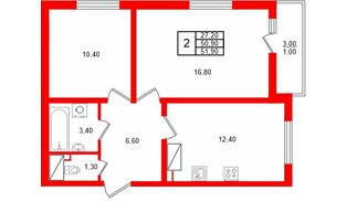 Квартира в ЖК 'Цветной город', 2 комнатная, 51.9 м², 18 этаж