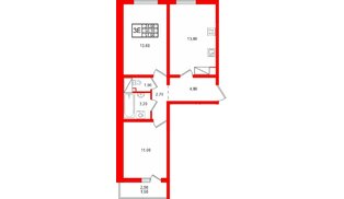 Квартира в ЖК «Цветной город», 2 комнатная, 51.6 м², 11 этаж