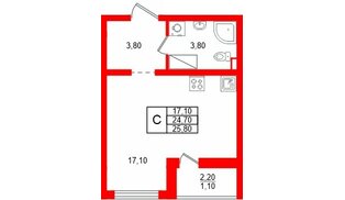 Квартира в ЖК «Цветной город», студия, 25.8 м², 6 этаж