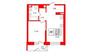 Квартира в ЖК Юнтолово, 1 комнатная, 38.81 м², 6 этаж