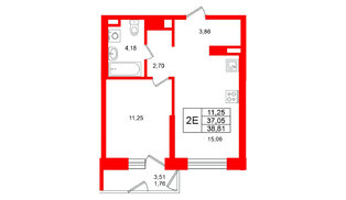 Квартира в ЖК Юнтолово, 1 комнатная, 38.81 м², 13 этаж