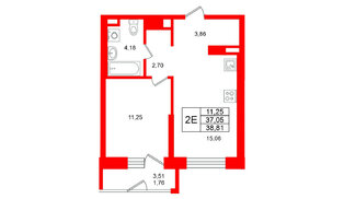 Квартира в ЖК Юнтолово, 1 комнатная, 38.81 м², 16 этаж