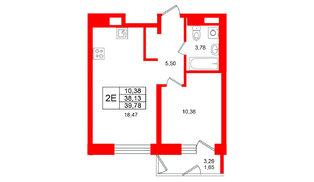 Квартира в ЖК Юнтолово, 1 комнатная, 39.78 м², 4 этаж
