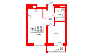 Квартира в ЖК Юнтолово, 1 комнатная, 39.78 м², 12 этаж