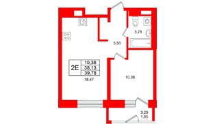 Квартира в ЖК «Юнтолово», 1 комнатная, 39.78 м², 19 этаж