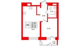 Квартира в ЖК «Юнтолово», 1 комнатная, 39.78 м², 20 этаж