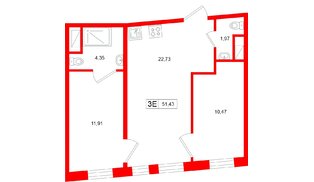 Апартаменты в ЖК «Нигилист», 2 комнатные, 51.43 м², 2 этаж