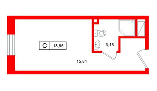 Апартаменты в ЖК Нигилист, студия, 18.96 м², 9 этаж