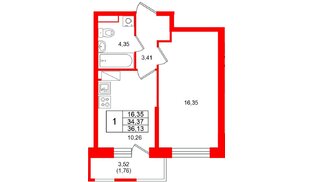 Квартира в ЖК «Юнтолово», 1 комнатная, 36.13 м², 19 этаж