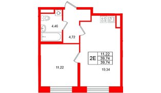 Квартира в ЖК «Юнтолово», 1 комнатная, 39.74 м², 1 этаж
