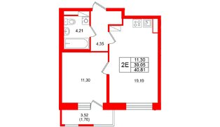 Квартира в ЖК «Юнтолово», 1 комнатная, 40.81 м², 19 этаж