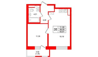 Квартира в ЖК «Юнтолово», 1 комнатная, 40.81 м², 20 этаж