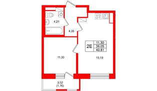 Квартира в ЖК «Юнтолово», 1 комнатная, 40.81 м², 22 этаж