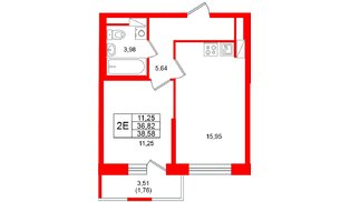 Квартира в ЖК «Юнтолово», 1 комнатная, 38.58 м², 13 этаж