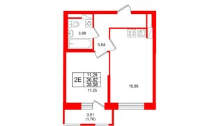 Квартира в ЖК «Юнтолово», 1 комнатная, 38.58 м², 14 этаж