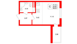 Квартира в ЖК Югтаун, студия, 28.23 м², 4 этаж