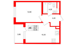 Квартира в ЖК Югтаун, 1 комнатная, 40.56 м², 5 этаж