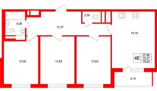 Квартира в ЖК Югтаун, 3 комнатная, 79.42 м², 5 этаж