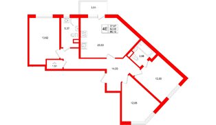 Квартира в ЖК Югтаун, 3 комнатная, 86.1 м², 2 этаж