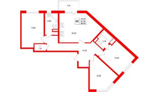 Квартира в ЖК Югтаун, 3 комнатная, 85.45 м², 5 этаж