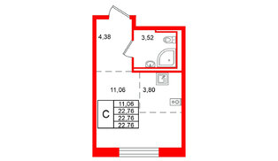 Квартира в ЖК Живи в Рыбацком, студия, 22.76 м², 20 этаж