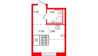 Квартира в ЖК Живи в Рыбацком, студия, 22.76 м², 22 этаж