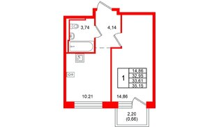 Квартира в ЖК Живи в Рыбацком, 1 комнатная, 33.61 м², 21 этаж