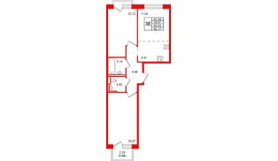 Квартира в ЖК «Живи в Рыбацком», 2 комнатная, 60.63 м², 18 этаж