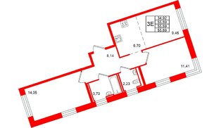 Квартира в ЖК «Живи в Рыбацком», 2 комнатная, 55.69 м², 14 этаж