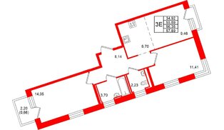 Квартира в ЖК «Живи в Рыбацком», 2 комнатная, 56.35 м², 21 этаж
