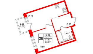 Квартира в ЖК «Живи в Рыбацком», 1 комнатная, 31.83 м², 24 этаж