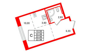 Квартира в ЖК Живи в Рыбацком, студия, 22.06 м², 17 этаж