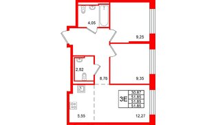 Квартира в ЖК «Живи в Рыбацком», 2 комнатная, 51.85 м², 8 этаж