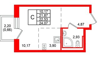 Квартира в ЖК «Живи в Рыбацком», студия, 22.53 м², 11 этаж