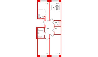 Квартира в ЖК «Живи в Рыбацком», 3 комнатная, 78.14 м², 2 этаж