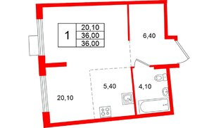 Квартира в ЖК «Ягодное Река Парк», 1 комнатная, 36 м², 10 этаж