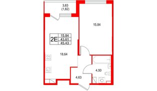Квартира в ЖК Охтинские высоты, 1 комнатная, 45.43 м², 3 этаж