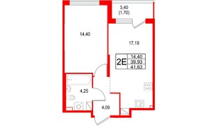 Квартира в ЖК Охтинские высоты, 1 комнатная, 41.54 м², 4 этаж