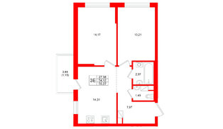 Квартира в ЖК Охтинские высоты, 2 комнатная, 55.27 м², 4 этаж