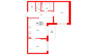 Квартира в ЖК Охтинские высоты, 2 комнатная, 60.81 м², 4 этаж