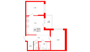 Квартира в ЖК Охтинские высоты, 2 комнатная, 60.11 м², 3 этаж