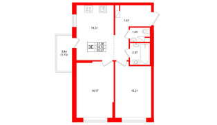 Квартира в ЖК Охтинские высоты, 2 комнатная, 55.27 м², 4 этаж